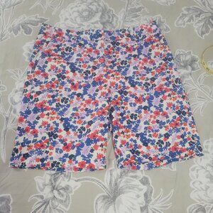 Lands' End Flowered Print 10" Cotton Shorts Size 12 EUC